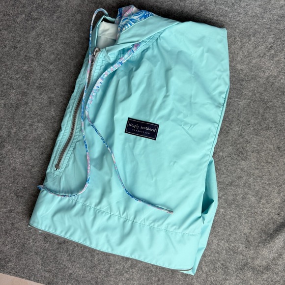 Simply Southern Womens Rain Jacket/Coat XXL Pullover 1/4 Zip Hood Light Blue - Picture 5 of 13